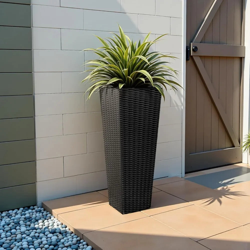 Resin Rattan Tall Outdoor Planters With Drainage Holes