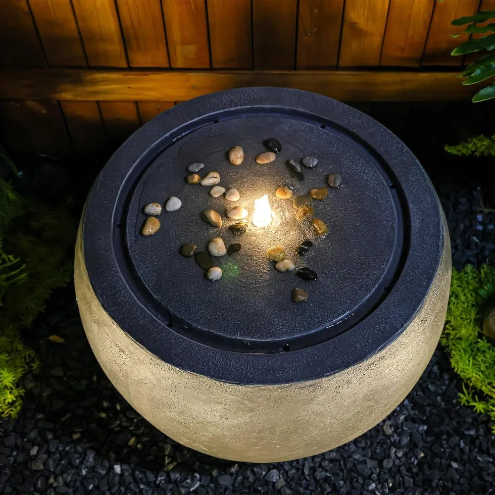 Tankana Garden Water Fountain Outdoor Round Bubbler Water Feature With Lights And Pump