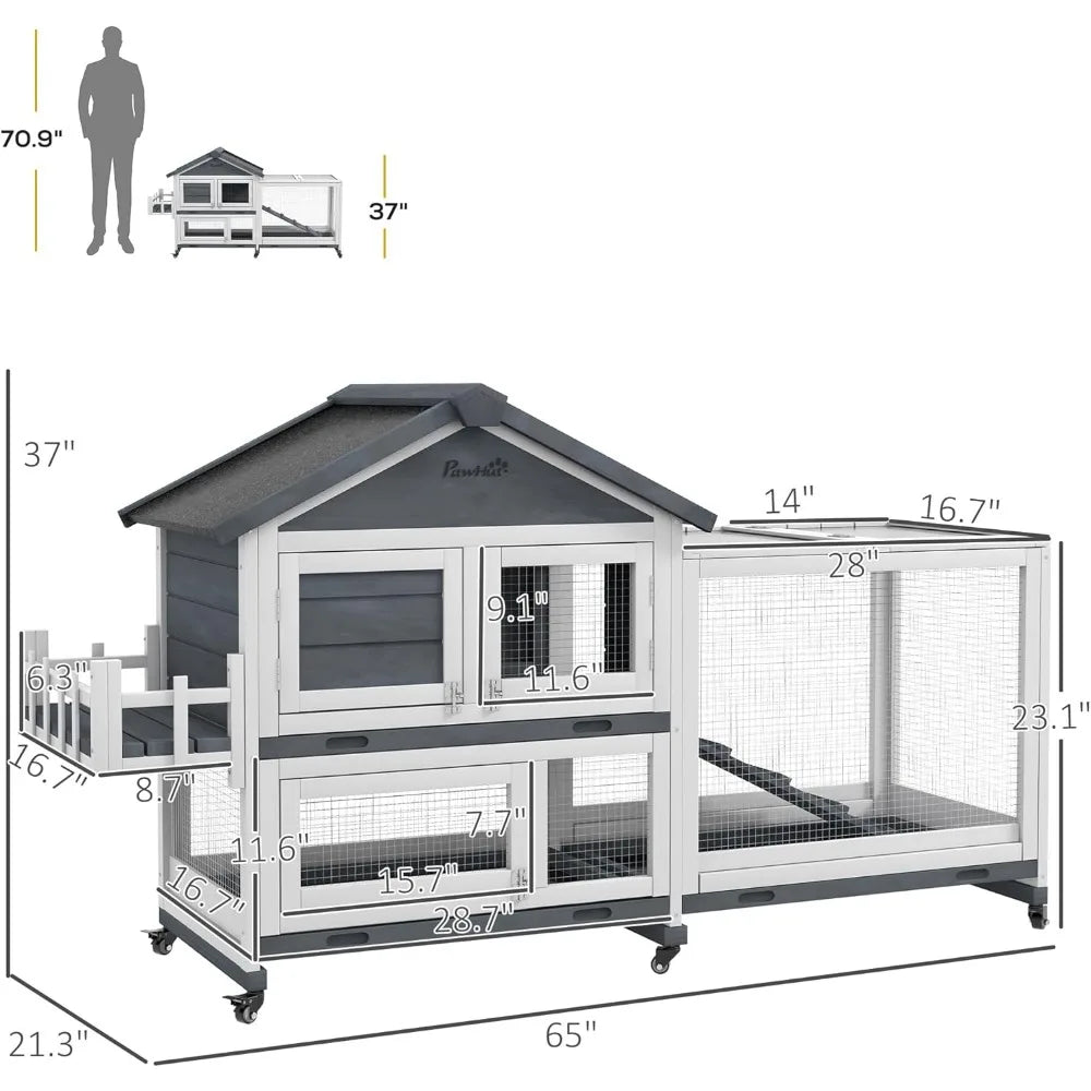 High Concerned Wooden Bunny Hutch With Open Roof And Wheels