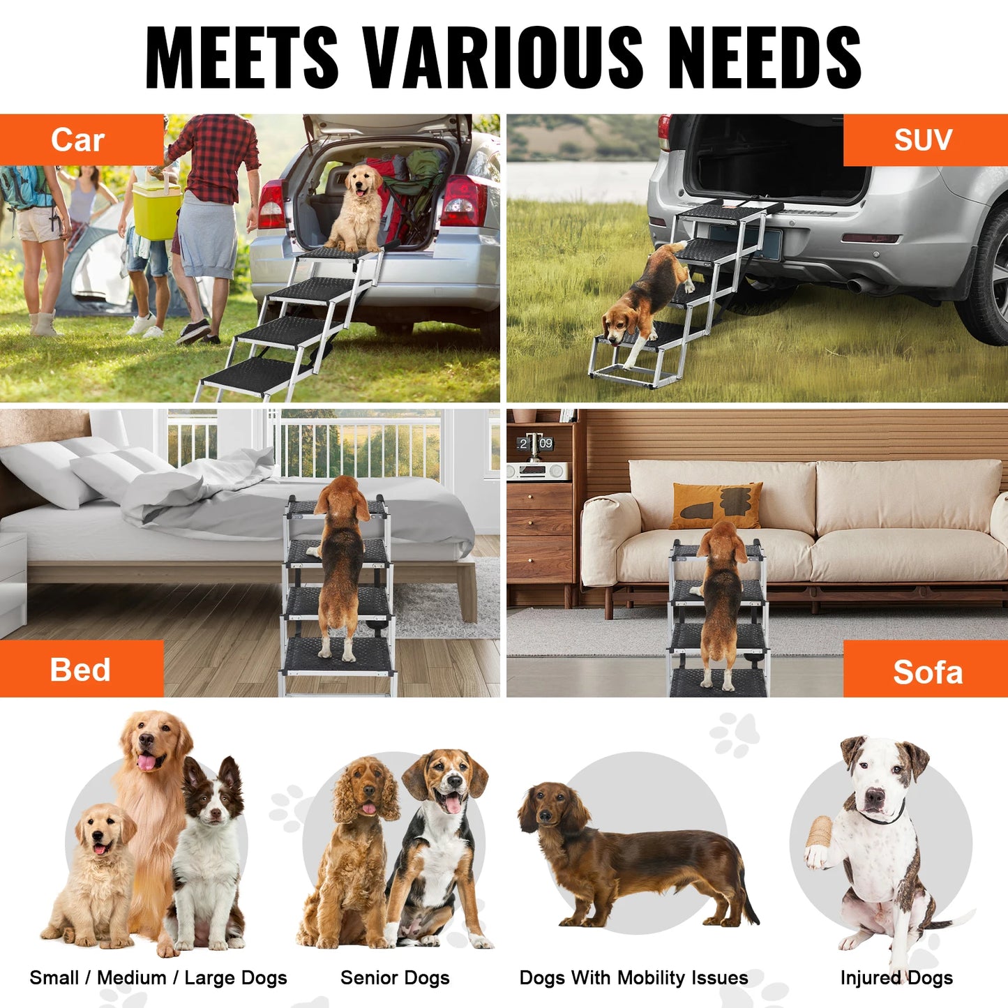 SucceBuy Folding Dog Car Steps Aluminum Pet Stairs 150 Lbs