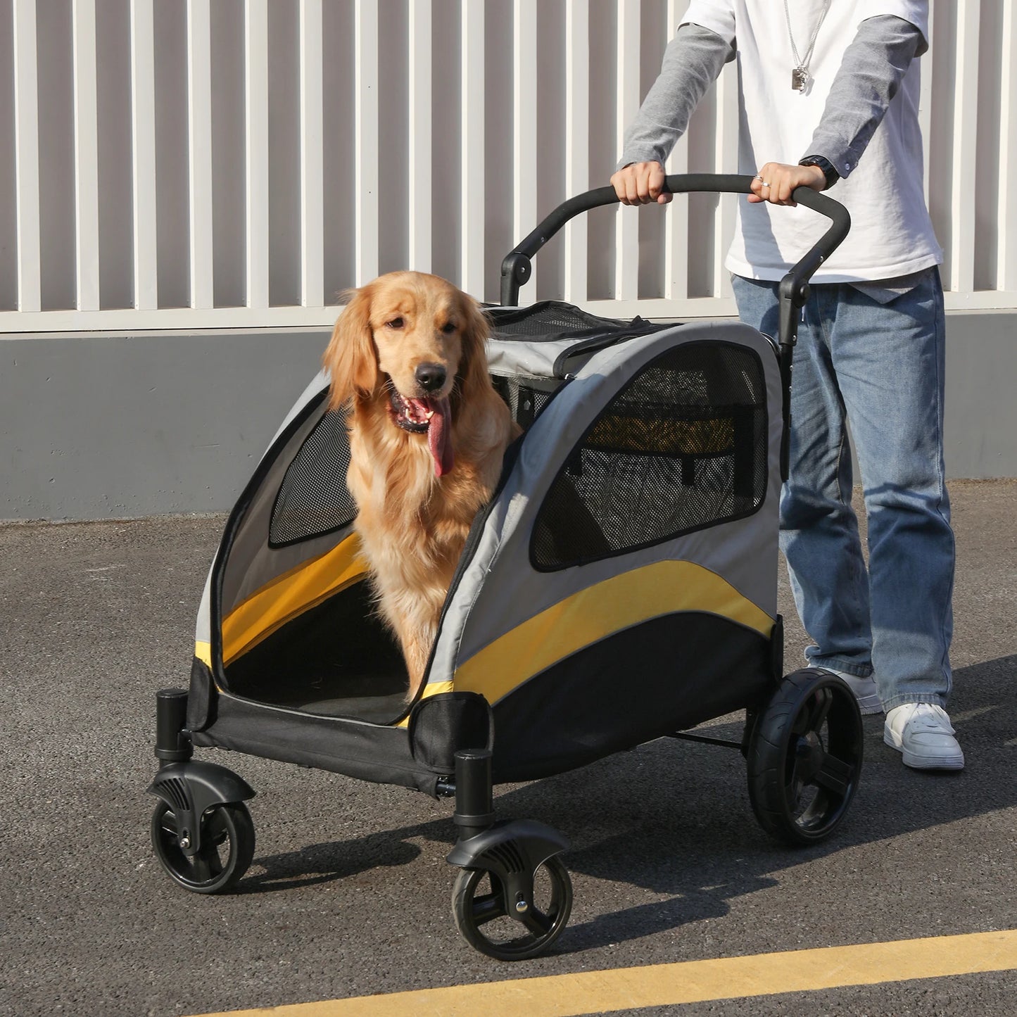Portable 4 Wheel Dog Stroller Folding Breathable Carrier For Outdoor Travel And Pets
