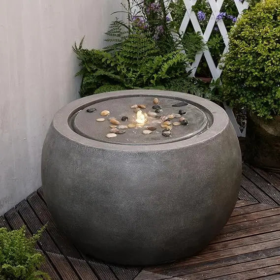 Tankana Garden Water Fountain Outdoor Round Bubbler Water Feature With Lights And Pump