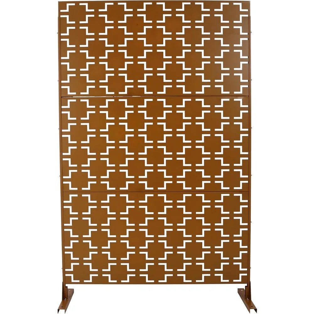 Metal Privacy Screen 76 Inch High 48 Inch Wide Decorative Freestanding Outdoor Divider With Stand Panels