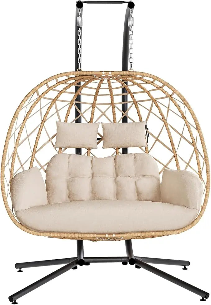 HUANZHUANG Premium Double Egg Swing Chair With Stand Weatherproofing OutdoorLiving
