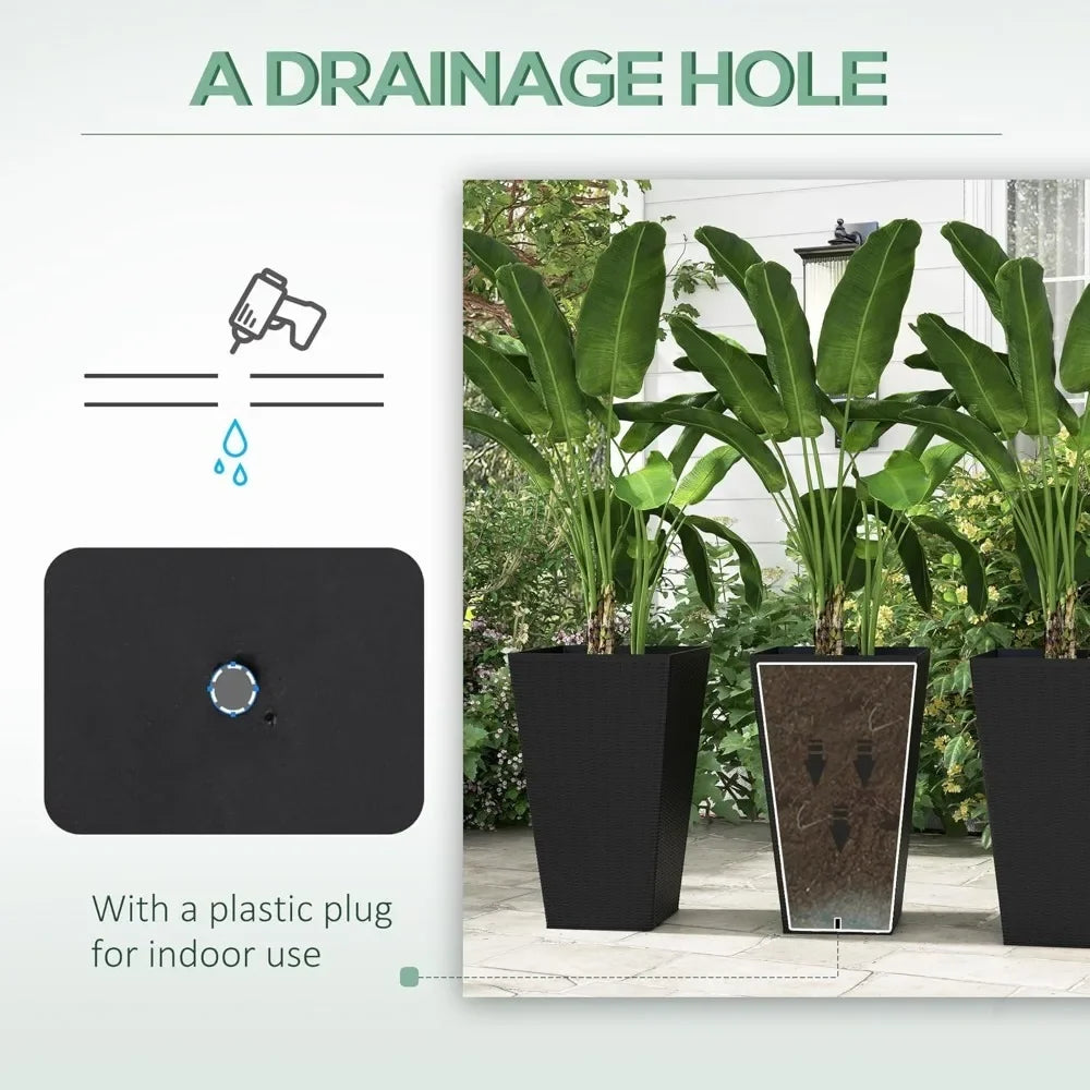HighConcerned Weatherproof Outdoor Planter Set of Three Tall Durable DrainageHoles