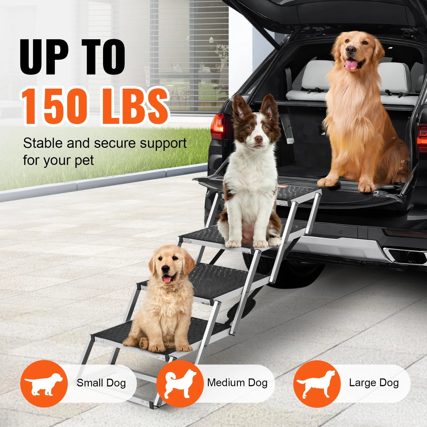 SucceBuy Folding Dog Car Steps Aluminum Pet Stairs 150 Lbs