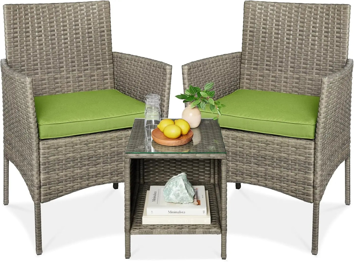 ANGDUO Premium WeatherResistant Outdoor Wicker Conversation Bistro Set With SideTable