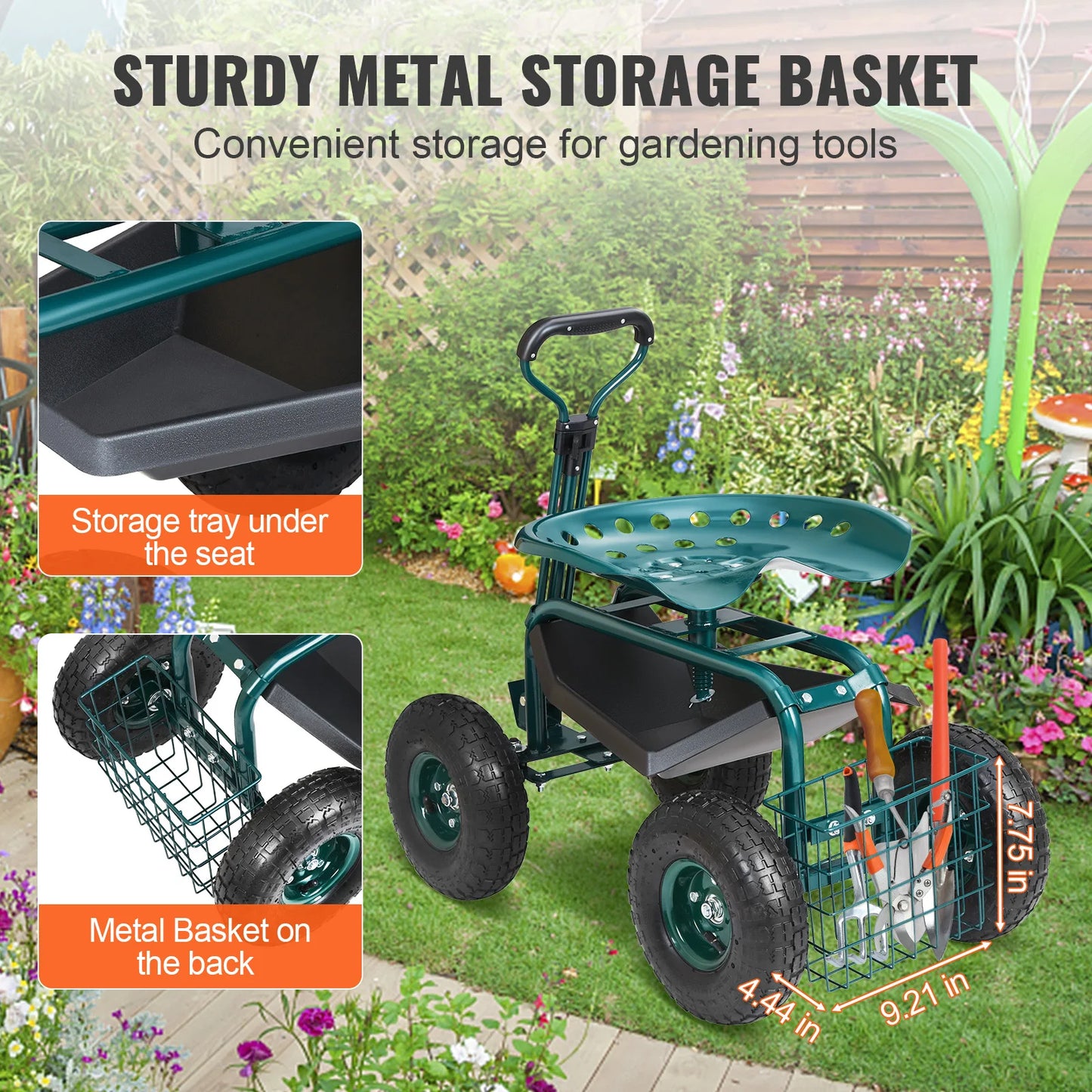 VEVOR Garden Cart Rolling Workseat With Wheels For Planting