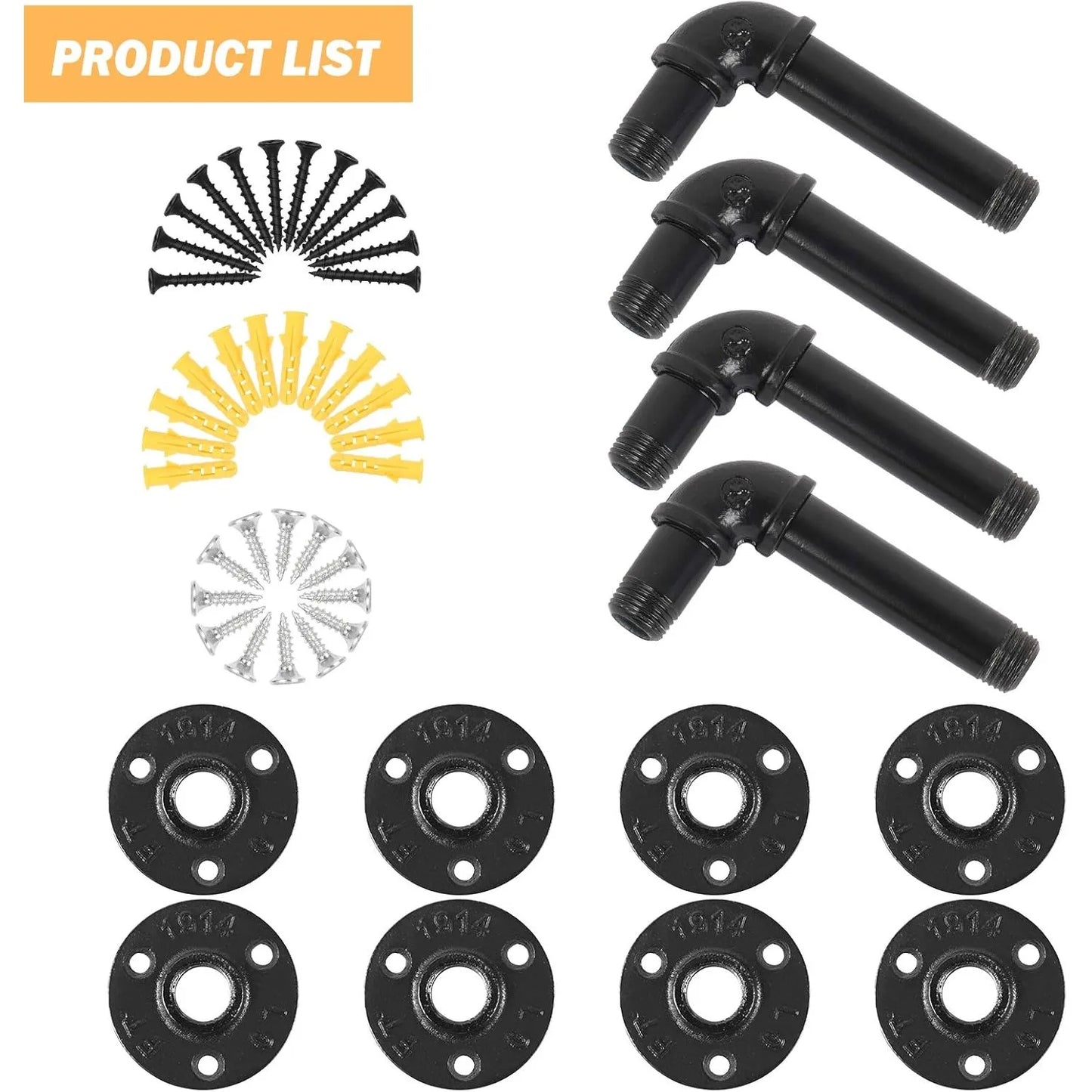 Hign-concerned Chemical Industrial Iron Pipe Shelf Brackets 4-Pack Heavy Duty Wall Mount