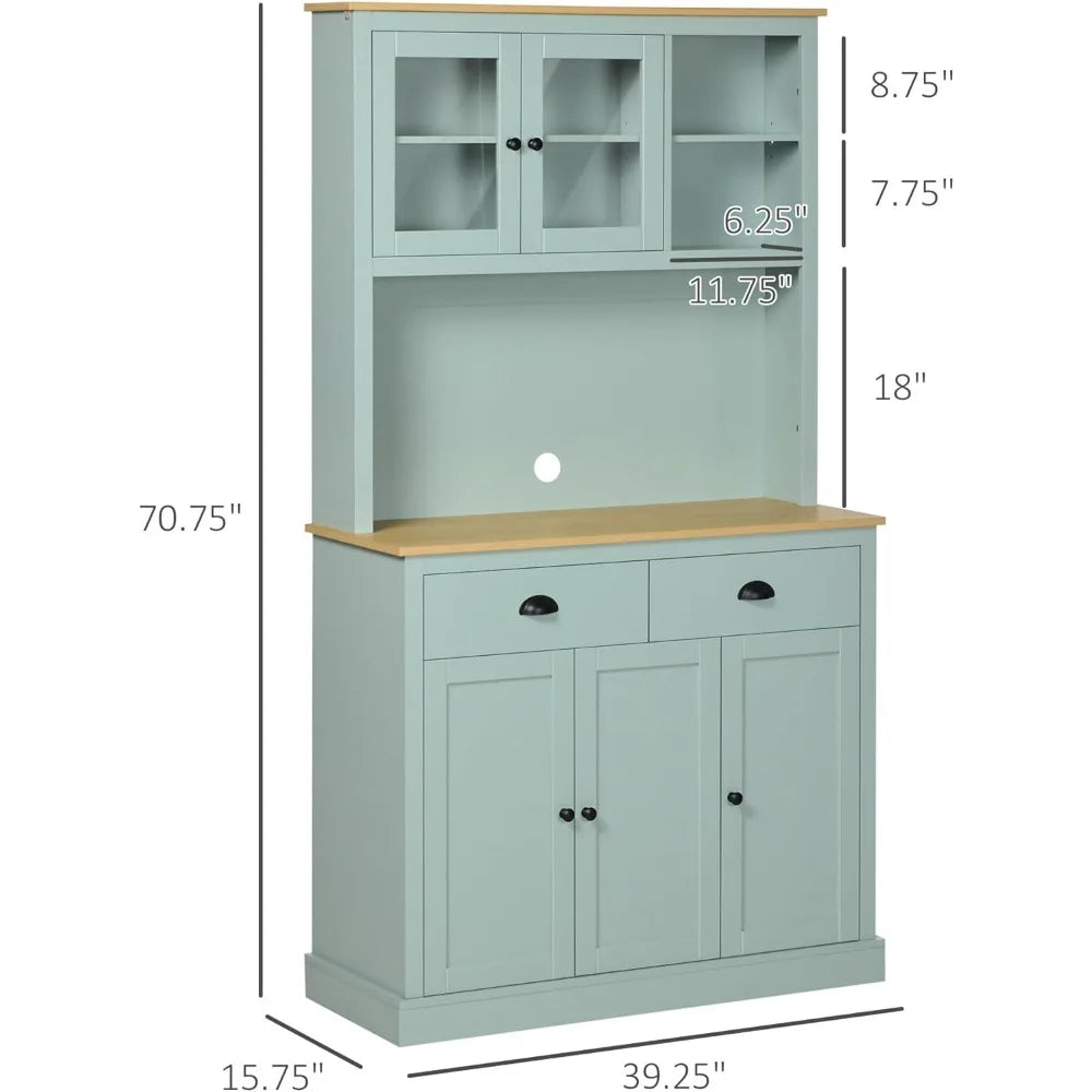 Freestanding Pantry With Hutch Microwave Cabinet And Glass Doors