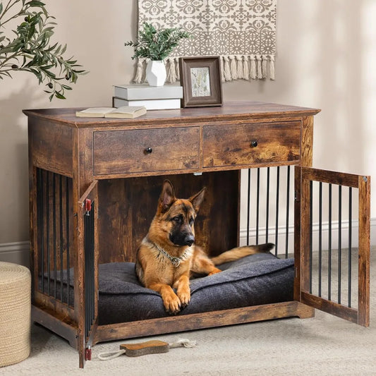 HUANZHUANG PremiumDurableIndustrial Wooden Dog Crate End Table With Lockable Drawers