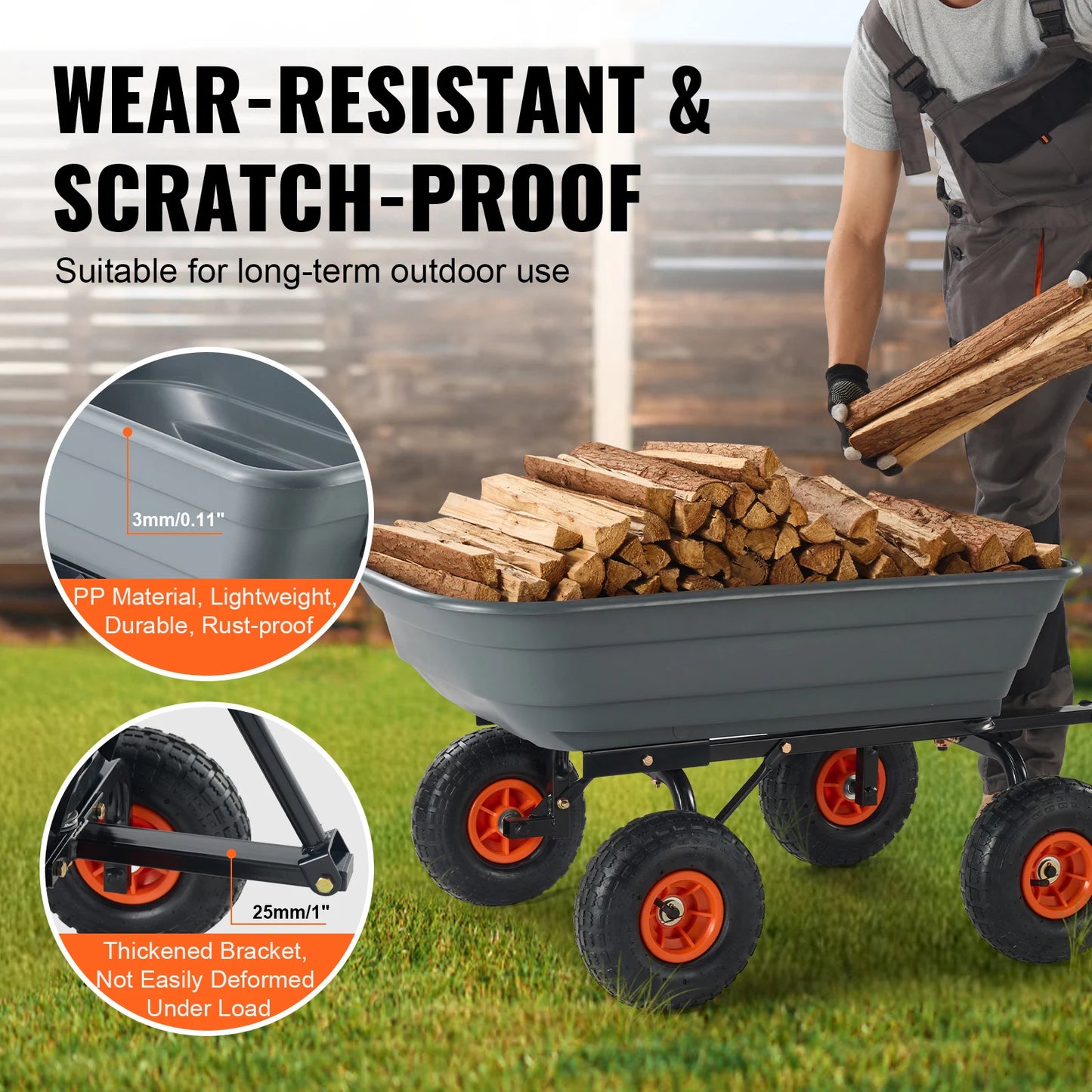 SucceBuy Poly Garden Dump Cart Durable 2 In 1 Handle