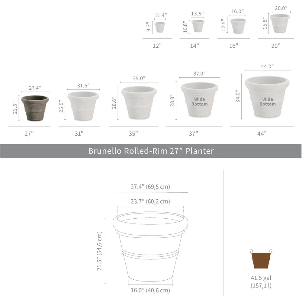 Brunello Classic Rolled Rim Planter Indoor Outdoor Weather Safe