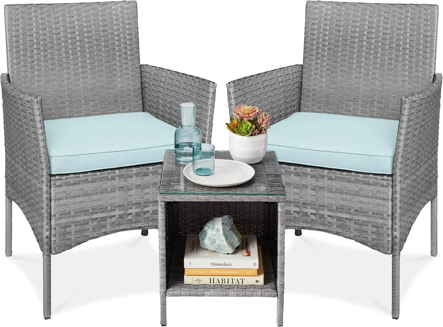 ANGDUO Premium WeatherResistant Outdoor Wicker Conversation Bistro Set With SideTable