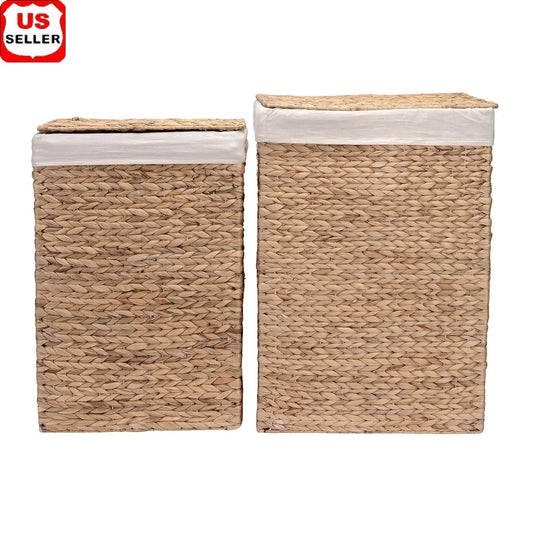 XMSJ Handmade Water Hyacinth Wicker Laundry Hampers Set With Lids