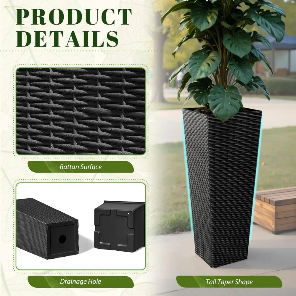 Resin Rattan Tall Outdoor Planters With Drainage Holes