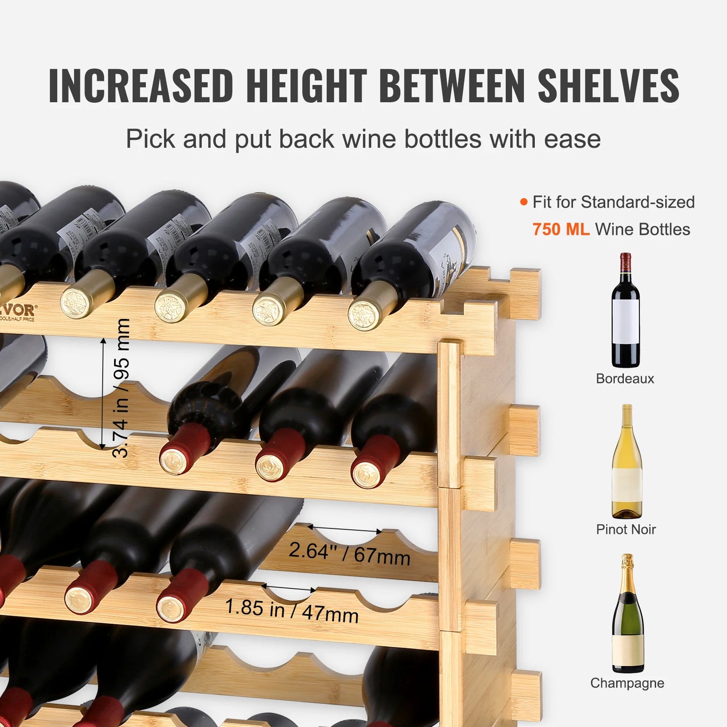 SucceBuy 8 Tier Stackable Bamboo Wine Rack Free Standing