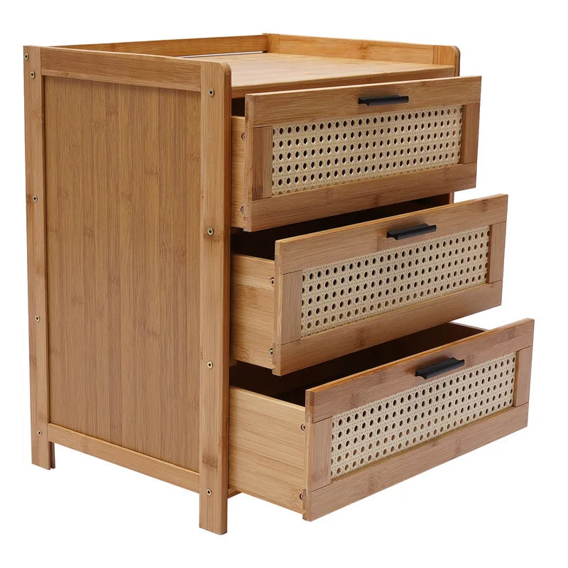 General Bamboo Triple Drawer Nightstand Storage Cabinet For Contemporary Bedroom
