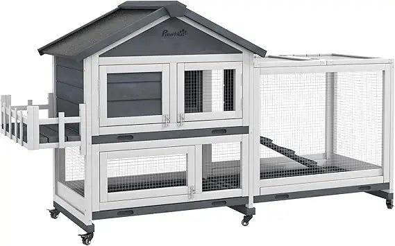 High Concerned Wooden Bunny Hutch With Open Roof And Wheels