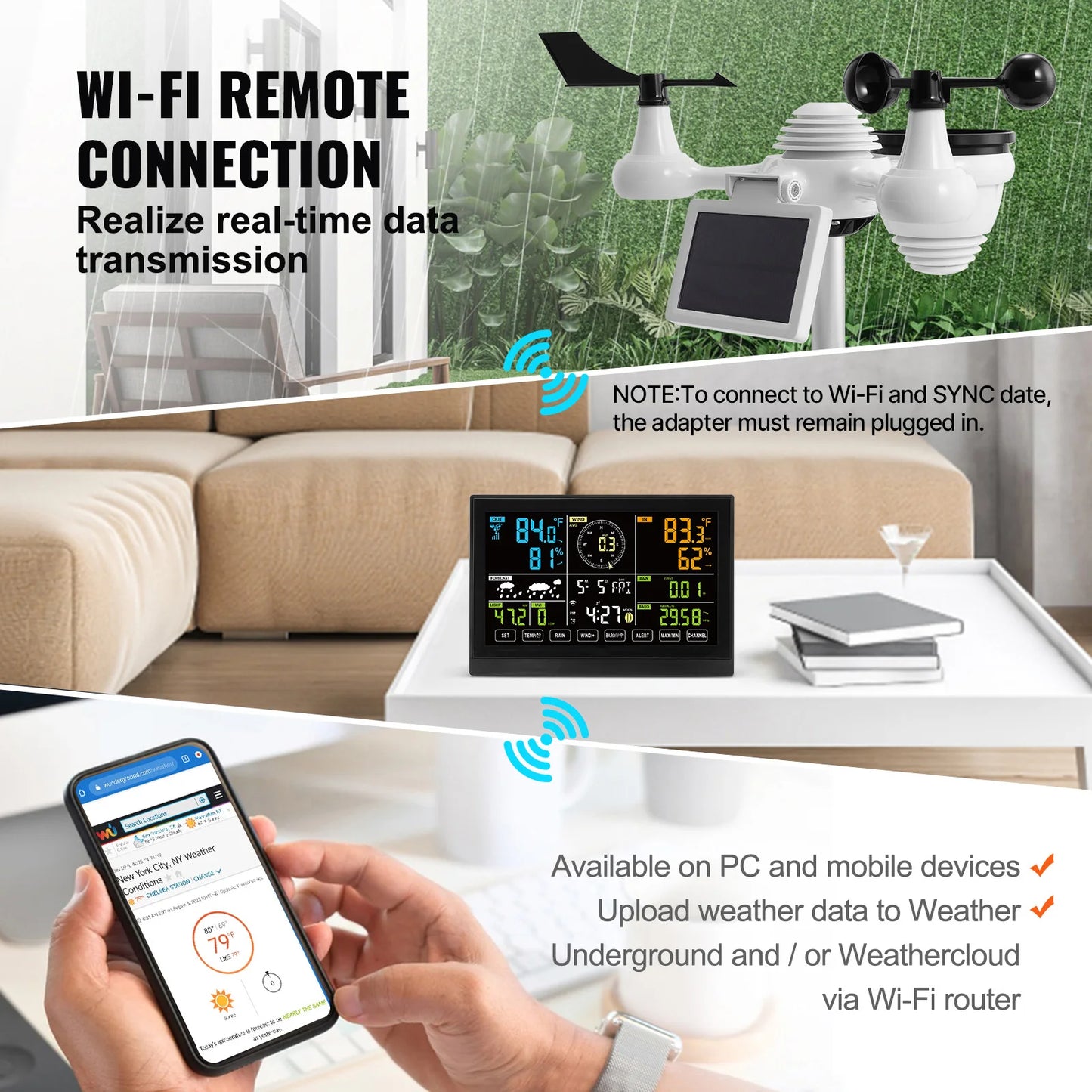 SucceBuy 7-In-1 Wi-Fi Weather Station With Display And Solar Sensor