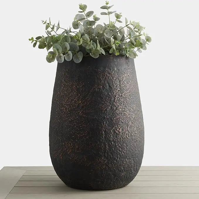 Weathered Concrete Planter With Drainage Hole Modern Round Outdoor Pot