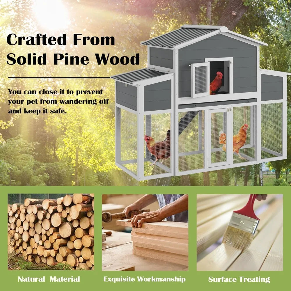 Wooden Chicken Coop for Outdoor Run With Nest Boxes