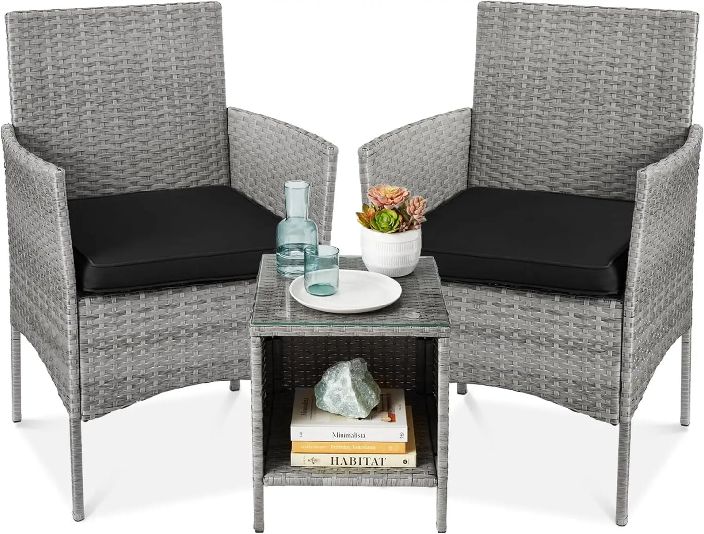 ANGDUO Premium WeatherResistant Outdoor Wicker Conversation Bistro Set With SideTable