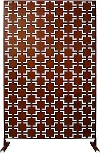 Metal Privacy Screen 76 Inch High 48 Inch Wide Decorative Freestanding Outdoor Divider With Stand Panels