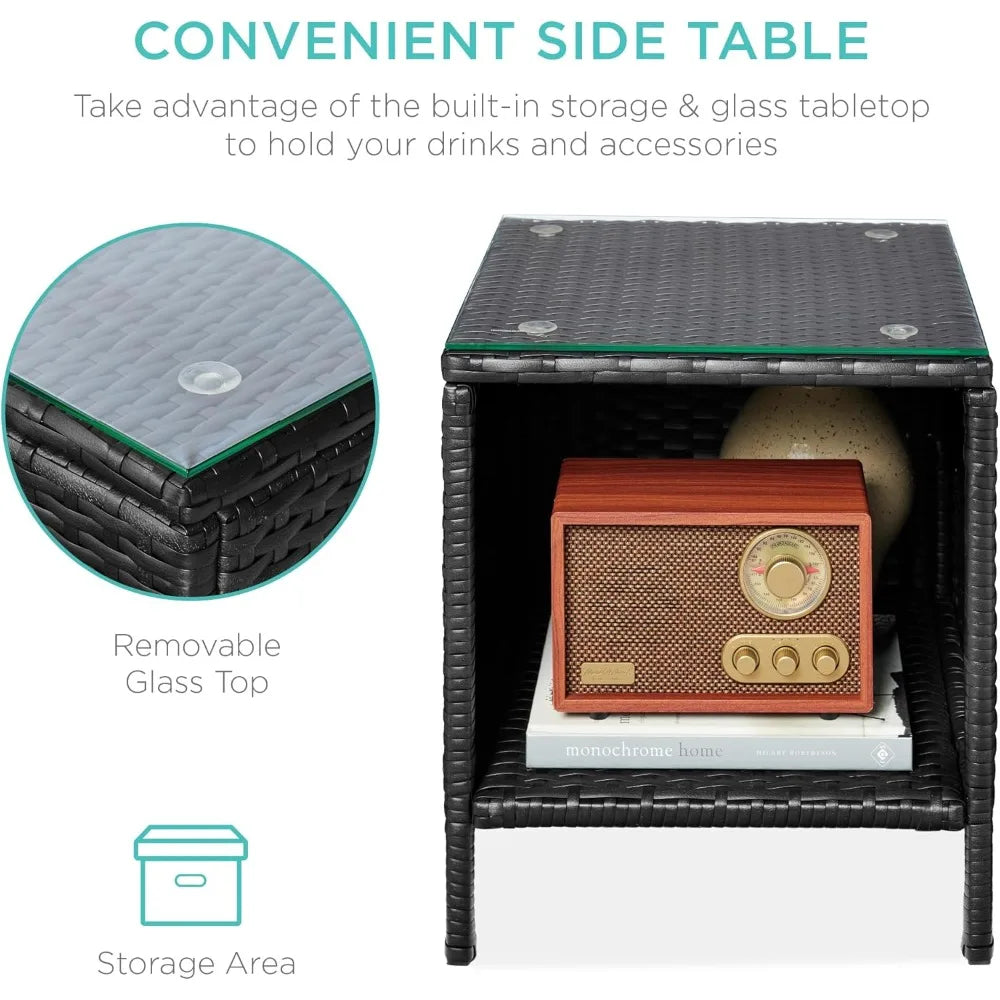 ANGDUO Premium WeatherResistant Outdoor Wicker Conversation Bistro Set With SideTable