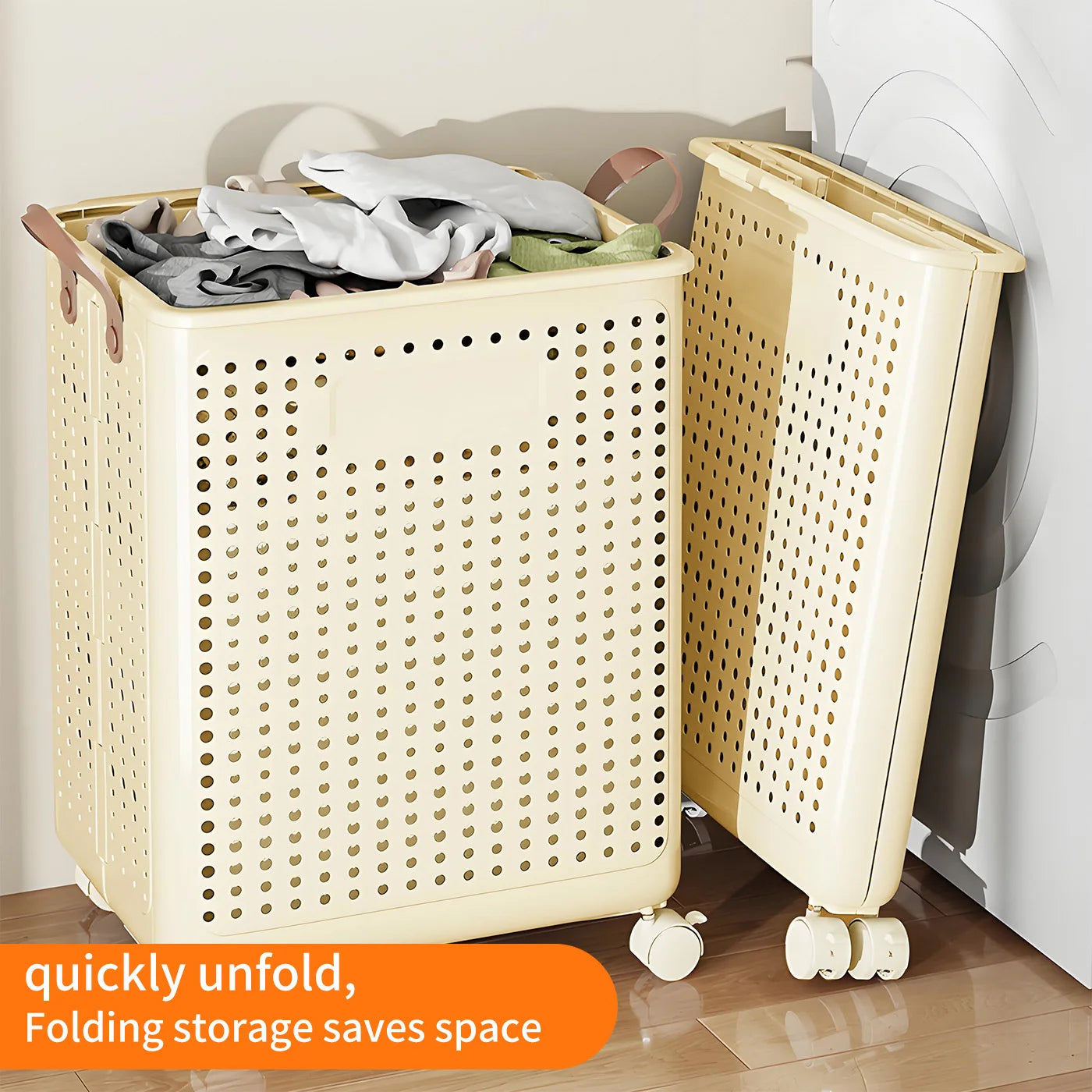 CN HeavyDuty CommercialGrade Laundry Basket With Wheels Foldable Hamper Organizer