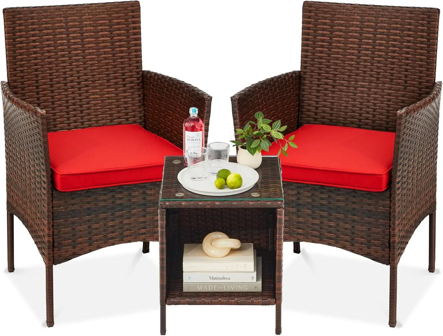 ANGDUO Premium WeatherResistant Outdoor Wicker Conversation Bistro Set With SideTable
