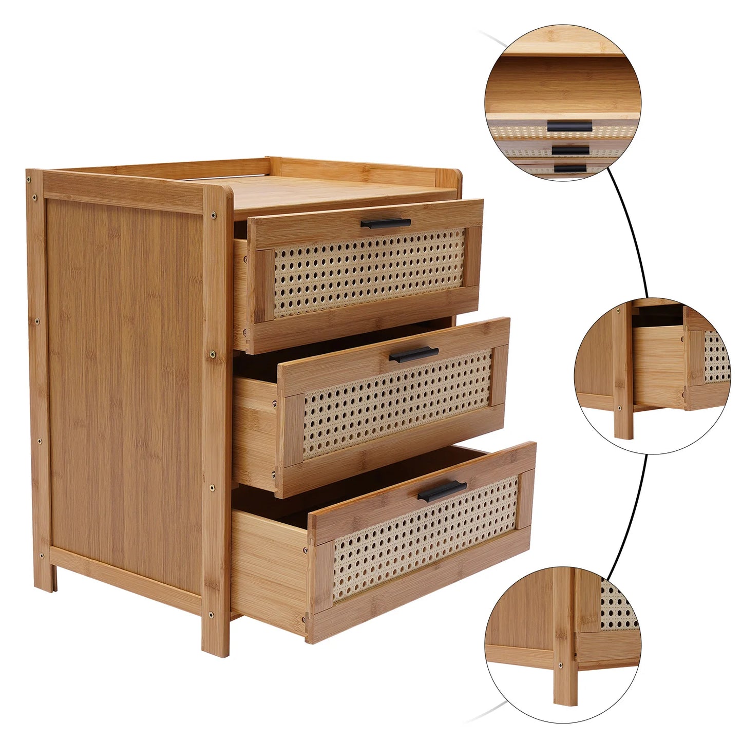 General Bamboo Triple Drawer Nightstand Storage Cabinet For Contemporary Bedroom