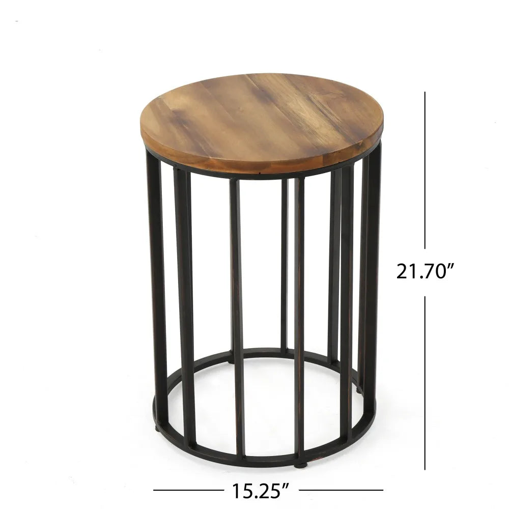 Modern Farmhouse Outdoor Side Table 15" Side Table Round Solid Wood Top with An Antique Finish Outdoor Furniture