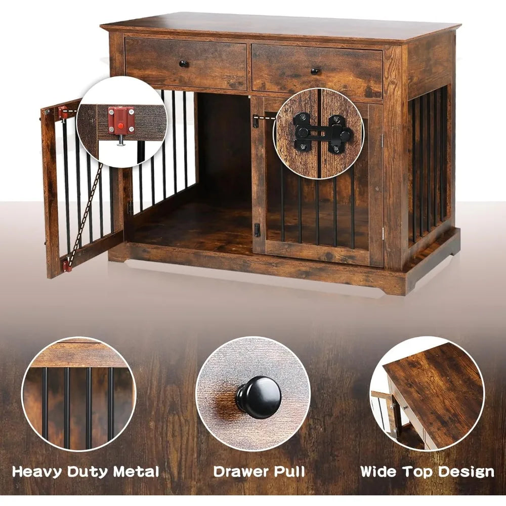HUANZHUANG PremiumDurableIndustrial Wooden Dog Crate End Table With Lockable Drawers