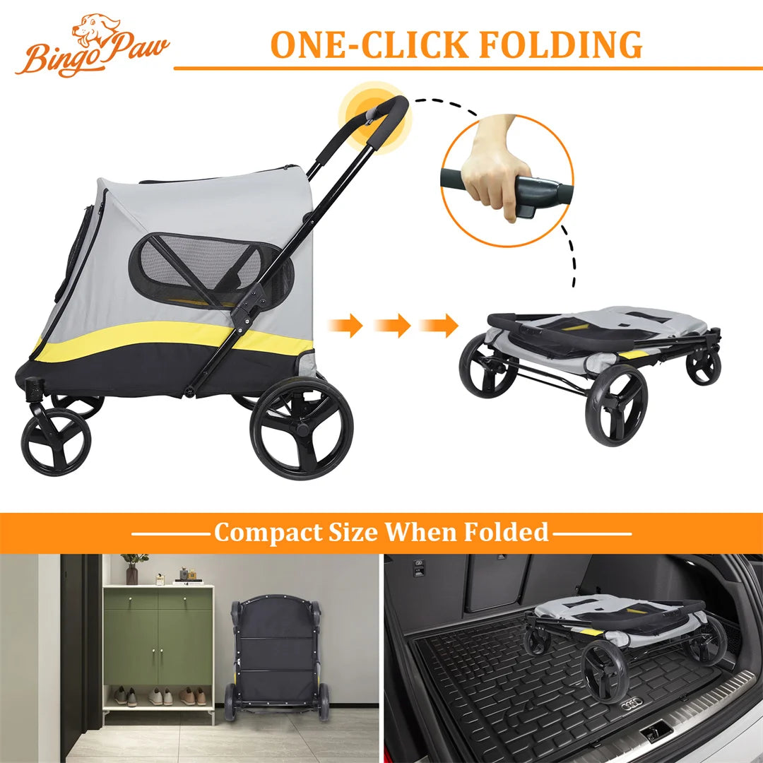 Foldable Dog Stroller With Four Heavy Wheels