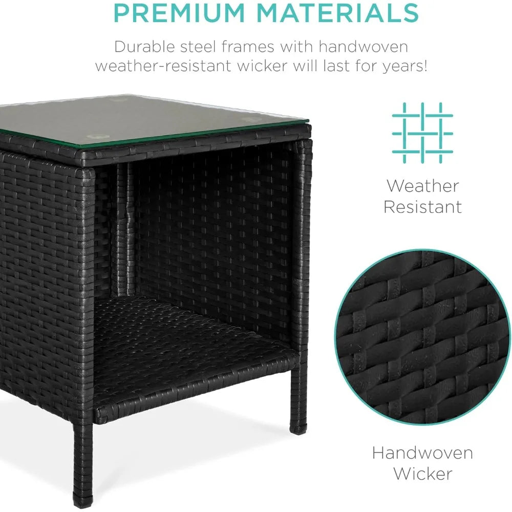 ANGDUO Premium WeatherResistant Outdoor Wicker Conversation Bistro Set With SideTable