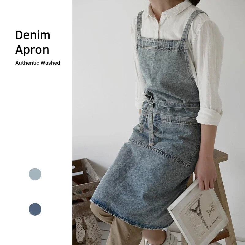 Zhejiang Denim Cotton Korean Style Apron For Home Kitchen