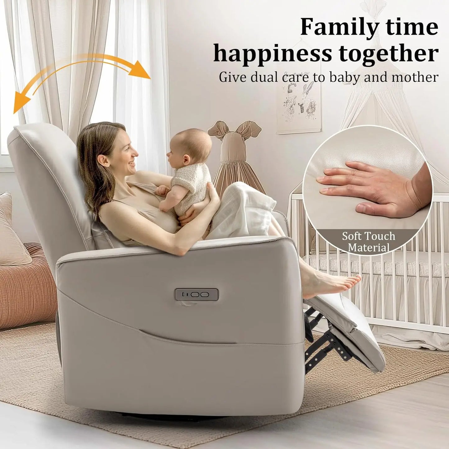 XMSJ Glider Recliner Chair Power Rocker USB Type-C Ports