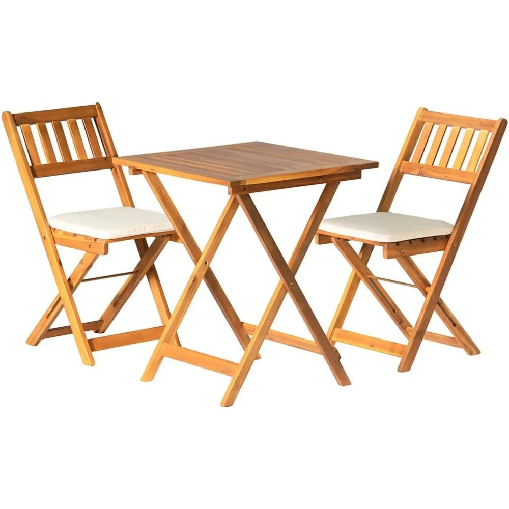 Acacia Wood Folding Patio Bistro Set With Cushions