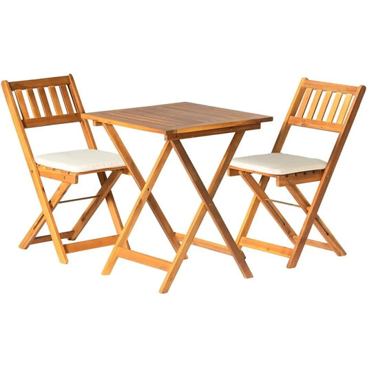 Acacia Wood Folding Patio Bistro Set With Cushions