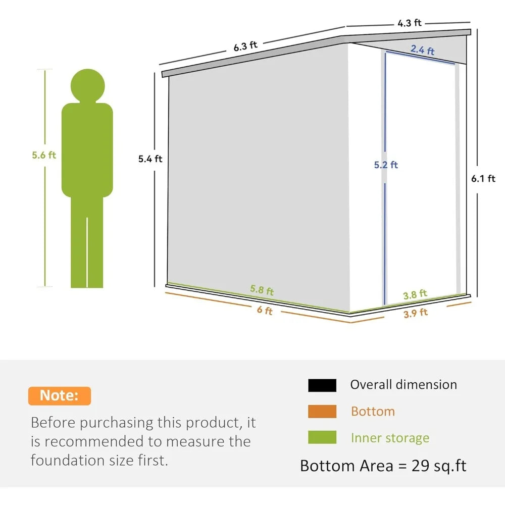 4' x 6' Metal Outdoor Storage Shed Lean-To With Lockable Door And Two Air Vents For Garden Tools