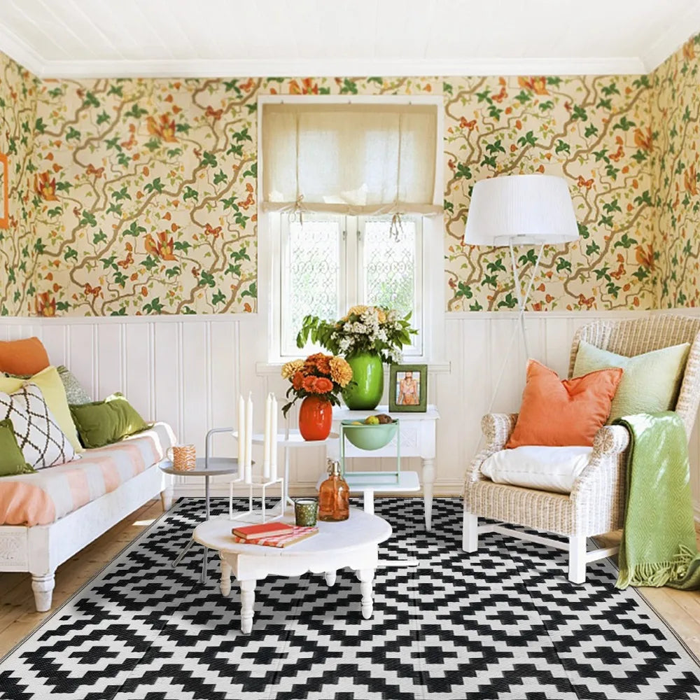 Hign-concerned Camping Rug For RV And Outdoor Use Stain-Resistant Reversible Mat For Porch Deck Backyard