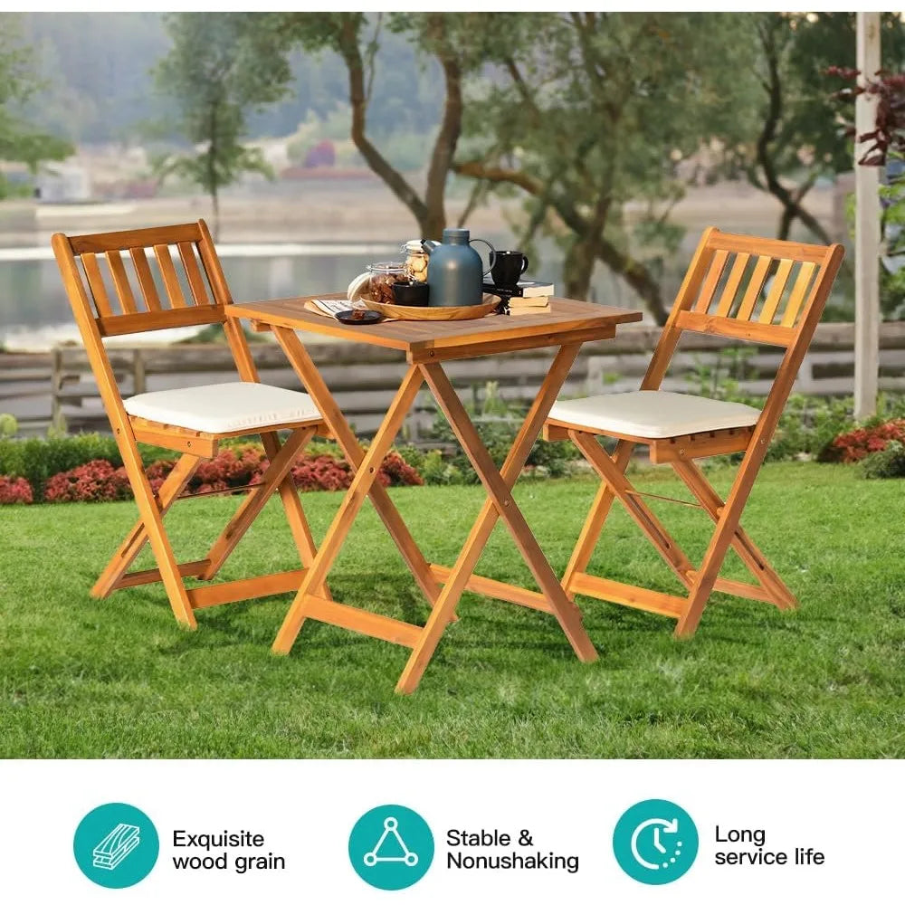 Acacia Wood Folding Patio Bistro Set With Cushions