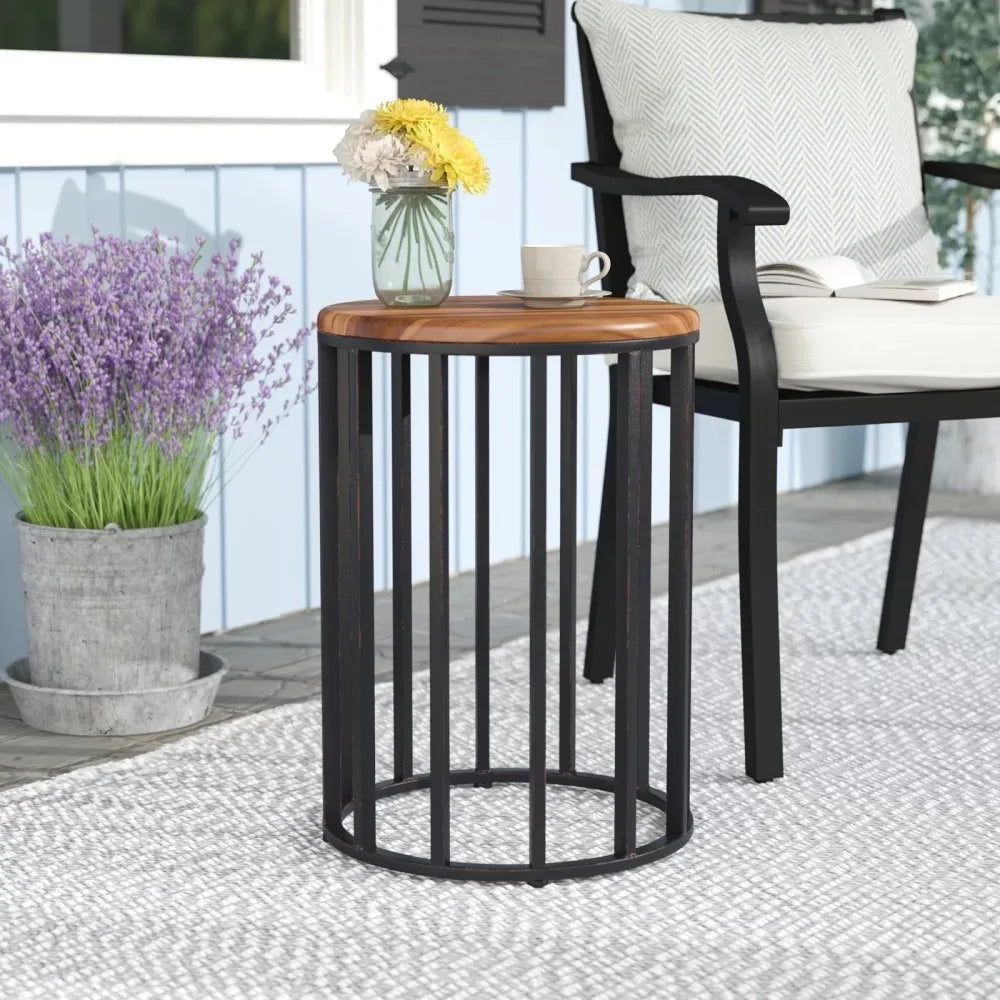 Modern Farmhouse Outdoor Side Table 15" Side Table Round Solid Wood Top with An Antique Finish Outdoor Furniture