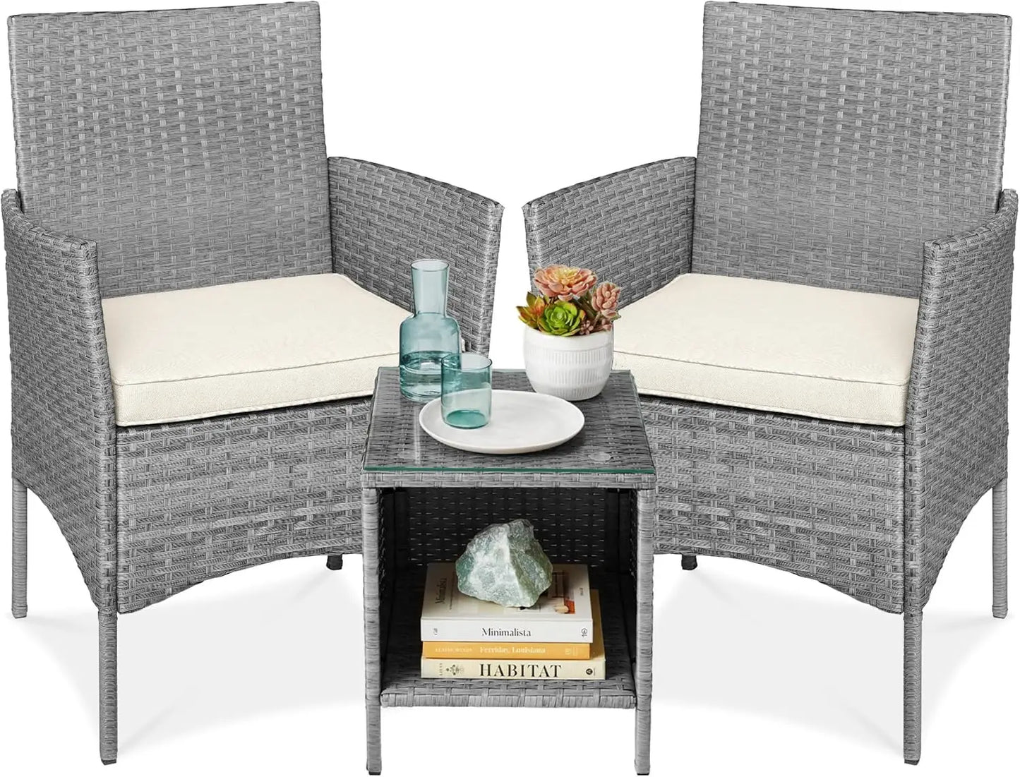 ANGDUO Premium WeatherResistant Outdoor Wicker Conversation Bistro Set With SideTable