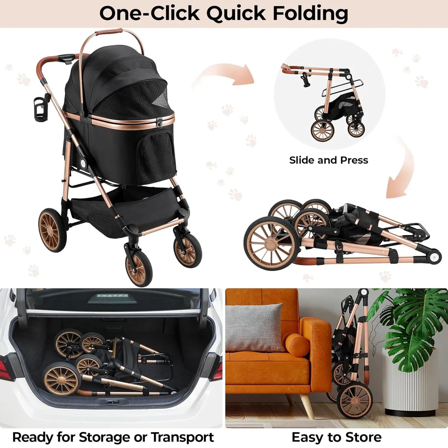 360 Degree High Wheels Foldable Pet Stroller 2in1 Dog Buggy
