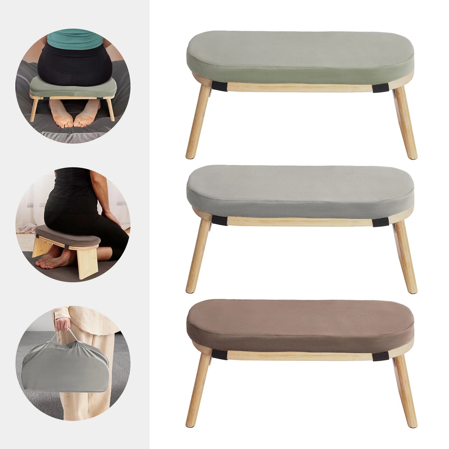 Folded Modern Meditation Bench Foldable Ergonomic Stool Carrying Bag