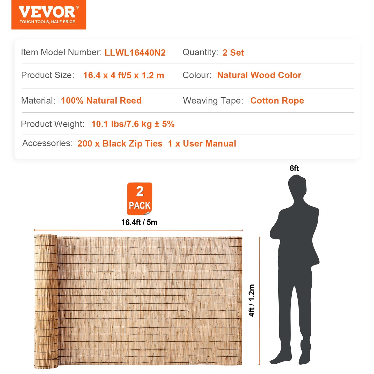SucceBuy Natural Reed Fencing Roll OutdoorGardenPatio PrivacyScreen DividerPieceEnhancer