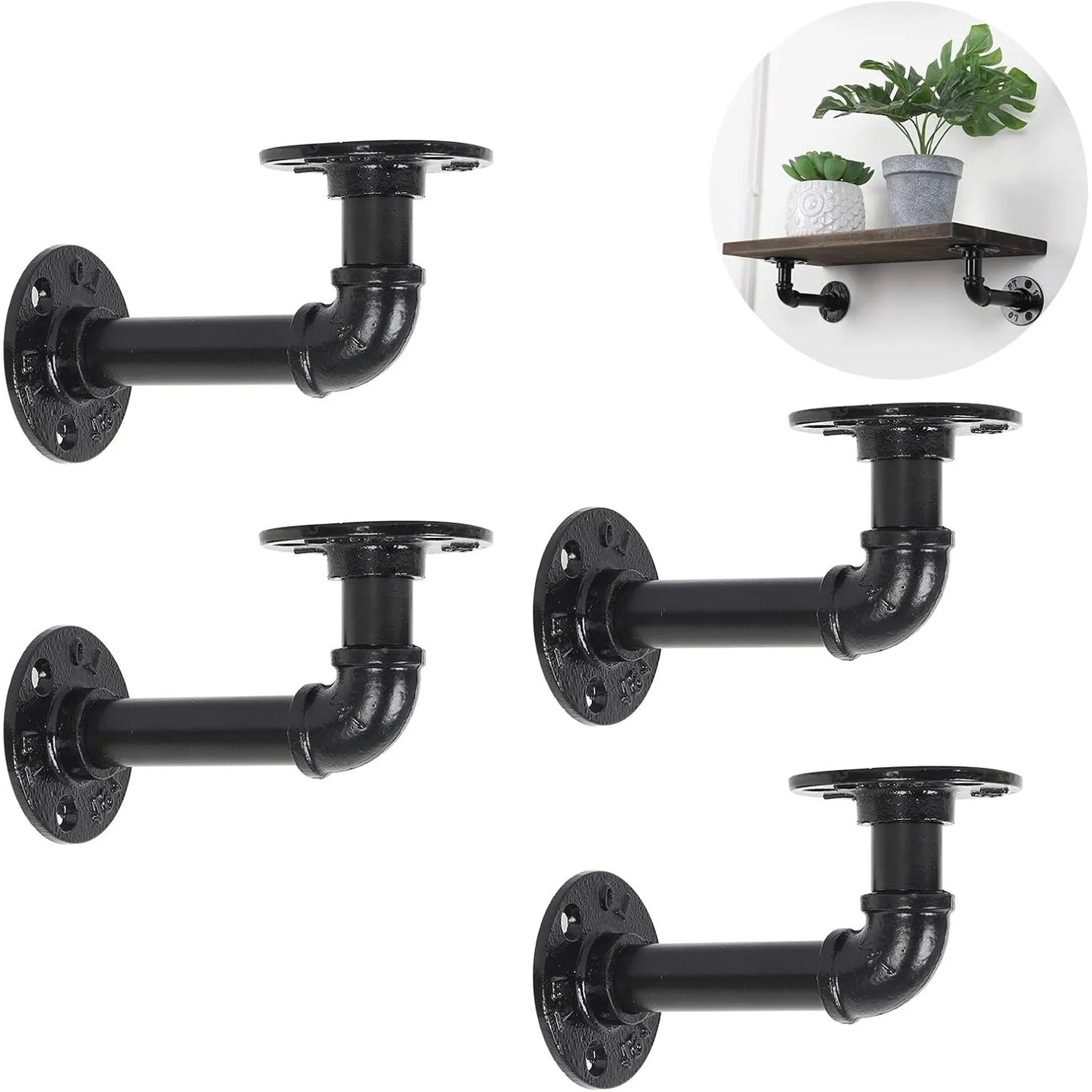 Hign-concerned Chemical Industrial Iron Pipe Shelf Brackets 4-Pack Heavy Duty Wall Mount