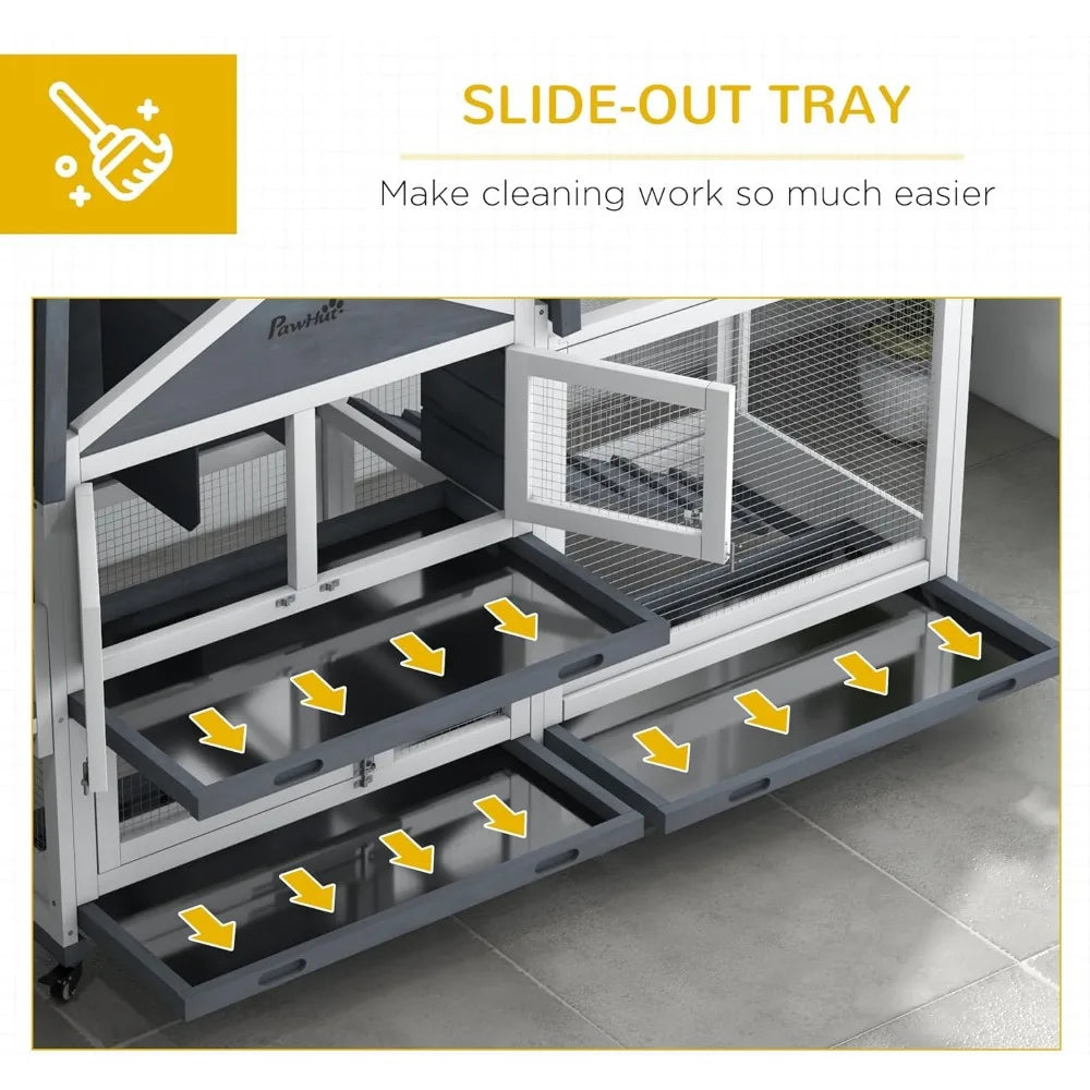 High Concerned Wooden Bunny Hutch With Open Roof And Wheels